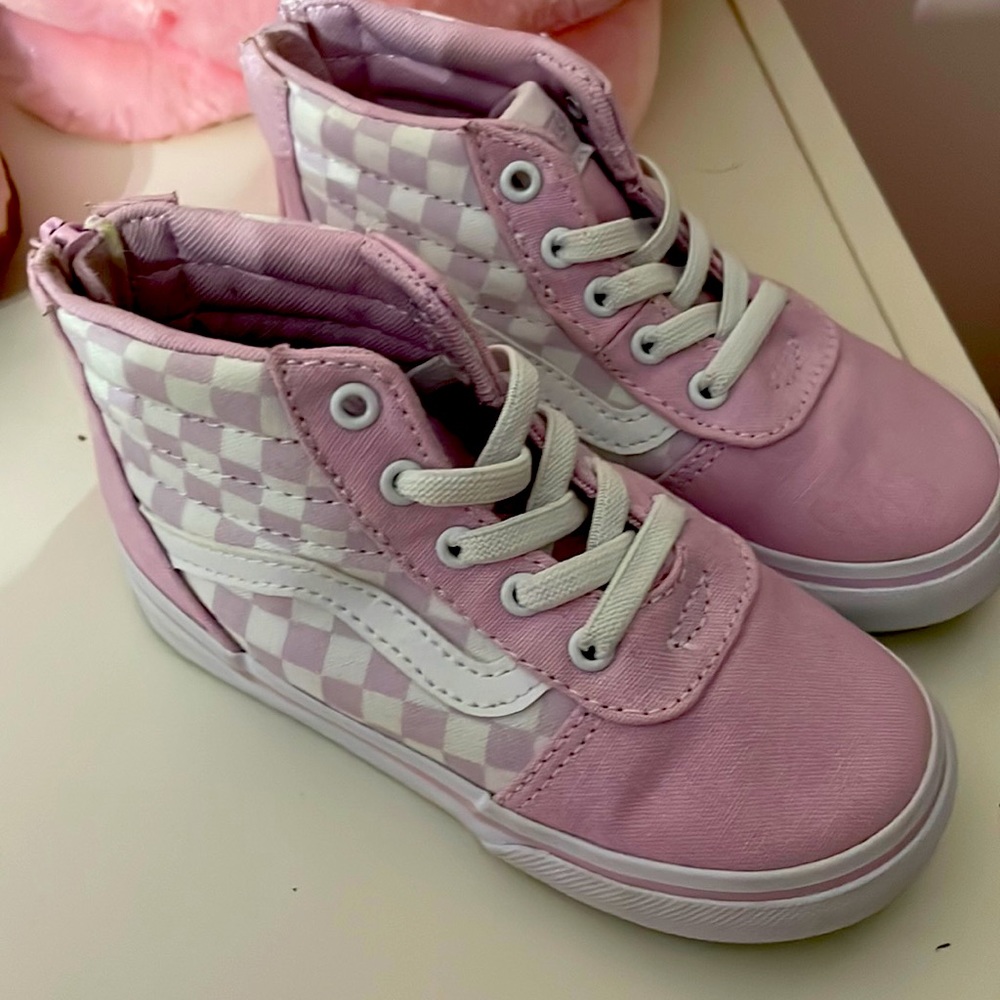Toddler girls pink checker Van high tops